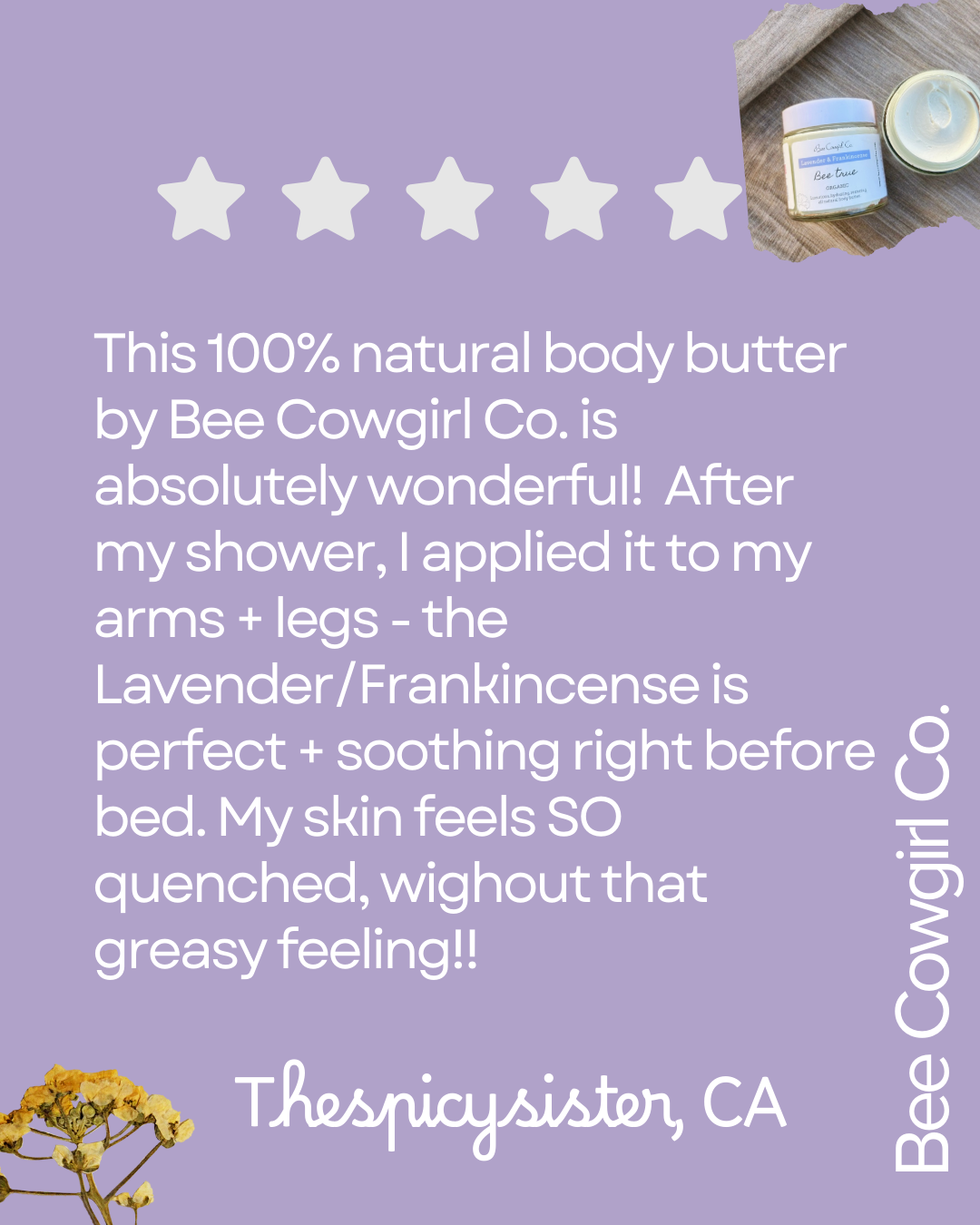 Bee True - Organic Body Butter - Lavender & Frankincense